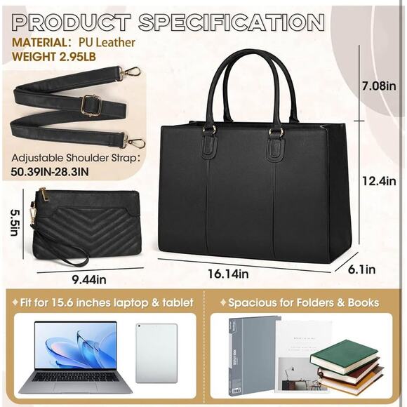 NWOT: Laptop Bag for Women 15.6” Work Tote Bag; business; preppy, athleisure - Picture 1 of 7